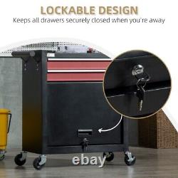 2 Drawers Tool Chest on Wheels Lockable Tool Trolley with Ball Bearing Runners