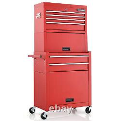 2-In-1 Rolling Tool Chest Lockable Tool Storage Cabinet Detachable Tool Box Red