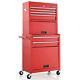 2-in-1 Rolling Tool Chest Lockable Tool Storage Cabinet Detachable Tool Box Red