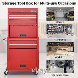 2-In-1 Rolling Tool Chest Lockable Tool Storage Cabinet Detachable Tool Box Red