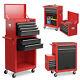 2-in-1 Detachable Toolbox Rolling Tool Chest High Capacity Tool Cabinet Dark+red