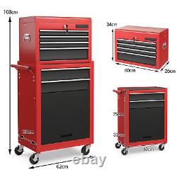 2-in-1 Detachable Toolbox Rolling Tool Chest High Capacity Tool Cabinet Dark+Red