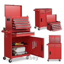 2-in-1 Detachable Toolbox Rolling Tool Chest High Capacity Tool Cabinet Red