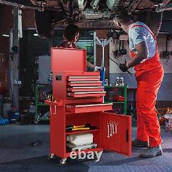 2-in-1 Detachable Toolbox Rolling Tool Chest High Capacity Tool Cabinet Red