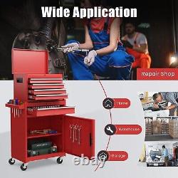 2-in-1 Detachable Toolbox Rolling Tool Chest High Capacity Tool Cabinet Red