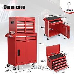 2-in-1 Detachable Toolbox Rolling Tool Chest High Capacity Tool Cabinet Red