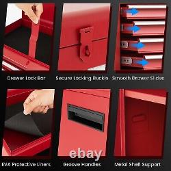 2-in-1 Detachable Toolbox Rolling Tool Chest High Capacity Tool Cabinet Red