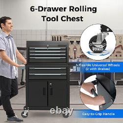2-in-1 Garage Tool Storage Cabinet 6-Drawer Rolling Tool Chest withWheels & Hooks