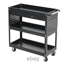 3 Tier Tool Storage Cart With Drawer &Key Portable Trolley Garage Tool Box Chest