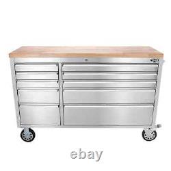 55 Brushed Stainless Steel 10 Drawer Work Bench Tool Box Chest Cabinet