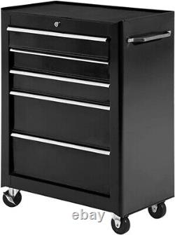 5 Drawer Black Tool Trolley Chest Heavy Duty Steel Mobile Storage Roller Cabinet