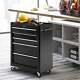 5-drawer Lockable Steel Tool Storage Cabinet Wheels Handle 2 Keys Black