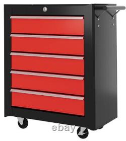 5-Drawer Tool Chest Steel Lockable Tool Storage Cabinet with Wheels & 2 Keys Red