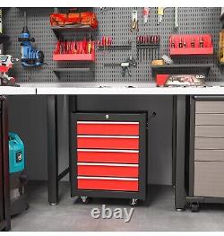 5-Drawer Tool Chest Steel Lockable Tool Storage Cabinet with Wheels & 2 Keys Red