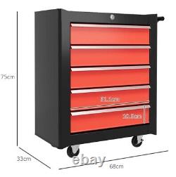 5-Drawer Tool Chest Steel Lockable Tool Storage Cabinet with Wheels & 2 Keys Red