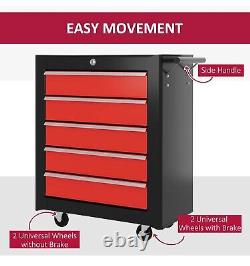 5-Drawer Tool Chest Steel Lockable Tool Storage Cabinet with Wheels & 2 Keys Red