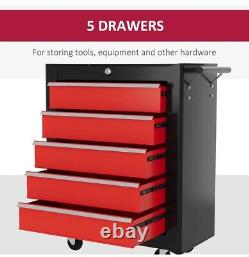 5-Drawer Tool Chest Steel Lockable Tool Storage Cabinet with Wheels & 2 Keys Red