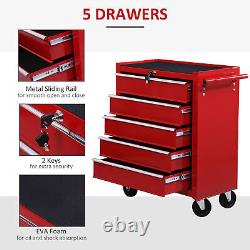5-Drawer Tool Chest on Wheels with Lock and 2 Keys for Garage Workshop Red
