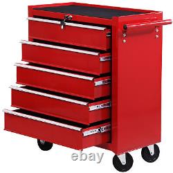 5-Drawer Tool Chest on Wheels with Lock and 2 Keys for Garage Workshop Red
