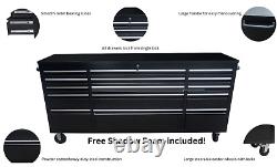 72 Black Powder Coated 15 Drawer Work Bench Tool Box Chest Cabinet + Free Foam