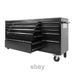 72 Black Powder Coated 15 Drawer Work Bench Tool Box Chest Cabinet + Free Foam