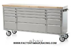 72 Brushed Stainless Steel 15 Drawer Work Bench Tool Box Chest Cabinet