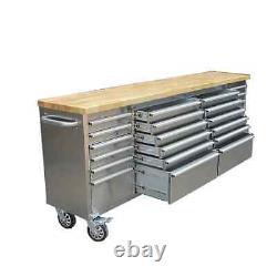 96 Brushed Stainless Steel 24 Drawer Work Bench Tool Chest Cabinet