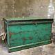 Antique Industrial Chest, Large Wooden Storage Trunk, Old Green Tool Chest + Key