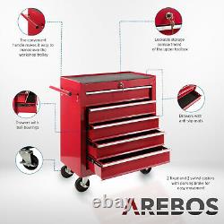 AREBOS Roller Tool Cabinet Storage 5 Drawers Toolbox Tool Chest, Trolley Red