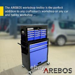 AREBOS Roller Tool Cabinet Storage 9 Drawers Toolbox Tool Chest, Trolley Blue