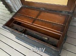 Antique Shipwrights tool chest with fitted mahogany interior and wood tools