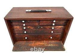 Antique Wooden Engineers Toolbox / Tool Box / Cabinet Storage Chest