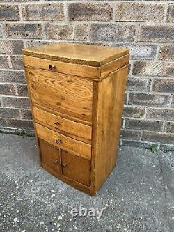 Antique Wooden Oak Engineers Toolbox / Tool Box / Cabinet Chest