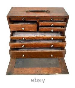 Antique Wooden Oak Engineers Toolbox / Tool Box / Cabinet Chest by Neslein