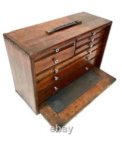 Antique Wooden Oak Engineers Toolbox / Tool Box / Cabinet Chest by Neslein