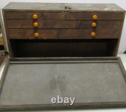 Antique wooden 4 x drawer Machinist Technician tool chest with original key