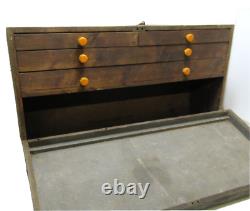 Antique wooden 4 x drawer Machinist Technician tool chest with original key