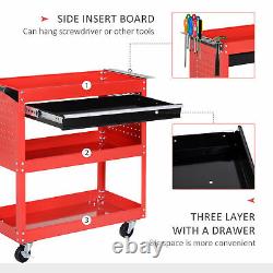 DURHAND 3-tier Tool Trolley Cart Roller Cabinet Casters Red Workshop