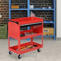 DURHAND 3-tier Tool Trolley Cart Roller Cabinet Casters Red Workshop