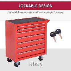 DURHAND Roller Tool Cabinet Stoarge Box 7 Drawers Garage Workshop Chest Red