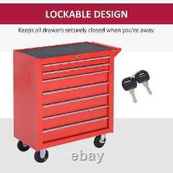 Durhand Steel 7 Drawer Tool Storage Cabinet Tool Chest with Roll Wheels Red