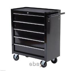 HOMCOM 5-Drawer Tool Chest Steel Lockable Tool Storage Cabinet with Wheels Black