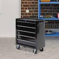 HOMCOM 5-Drawer Tool Chest Steel Lockable Tool Storage Cabinet with Wheels Black