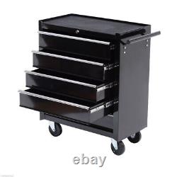 HOMCOM 5-Drawer Tool Chest Steel Lockable Tool Storage Cabinet with Wheels Black