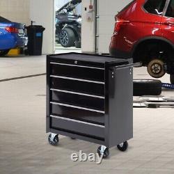 HOMCOM 5-Drawer Tool Chest Steel Lockable Tool Storage Cabinet with Wheels Black