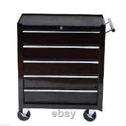 HOMCOM 5-Drawer Tool Chest Steel Lockable Tool Storage Cabinet with Wheels Black