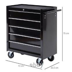 HOMCOM 5-Drawer Tool Chest Steel Lockable Tool Storage Cabinet with Wheels Black