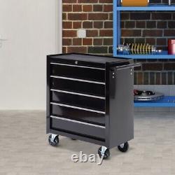 HOMCOM 5-Drawer Tool Chest Steel Lockable Tool Storage Cabinet with Wheels Black