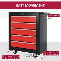 HOMCOM 5-Drawer Tool Chest Steel Lockable Tool Storage Cabinet with Wheels Red