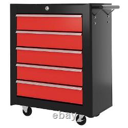 HOMCOM 5-Drawer Tool Chest Steel Lockable Tool Storage Cabinet with Wheels Red